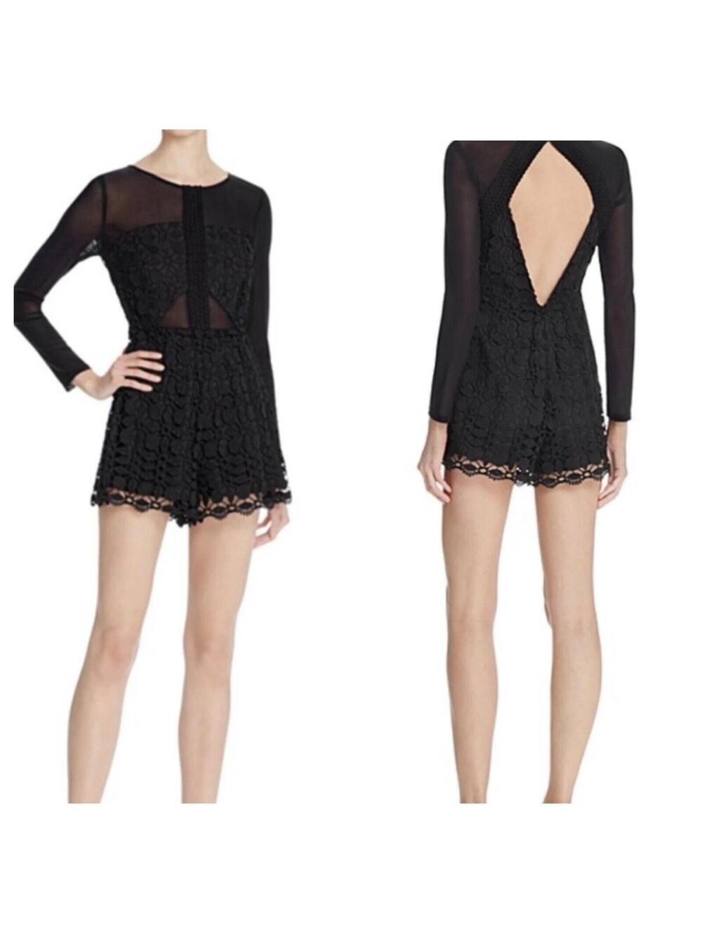 ASTR The Label Black Lace Mesh Long Sleeve Romper Jumper Keyhole Back Size Small